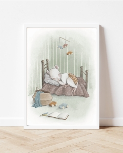 Uroczy plakat z autorską ilustracją śpiącej myszki, idealny do pokoju dziecka, dekoracja ścienna Hi Little, prezent na Baby Shower