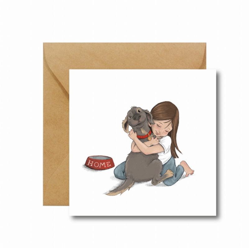 pieskie życie - kartka okolicznościowa - dziewczynka z pieskiem