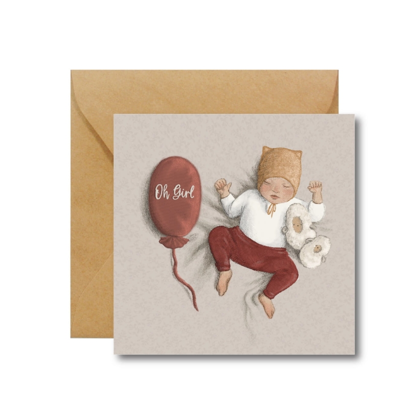 Oh Girl, kartka z okazji narodzin dziewczynki z balonem