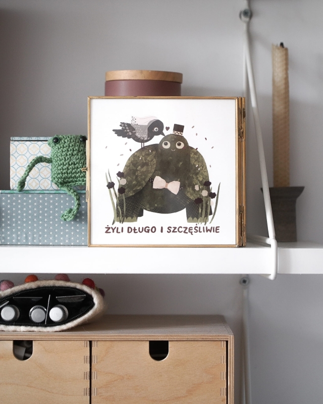 długo i szczęśliwie - kartka na ślub Hi Little z żółwiem i ptaszkiem