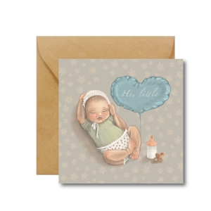 Kartka na narodziny dziecka z balonem w kształcie serca „Hi, little” – Hi Little