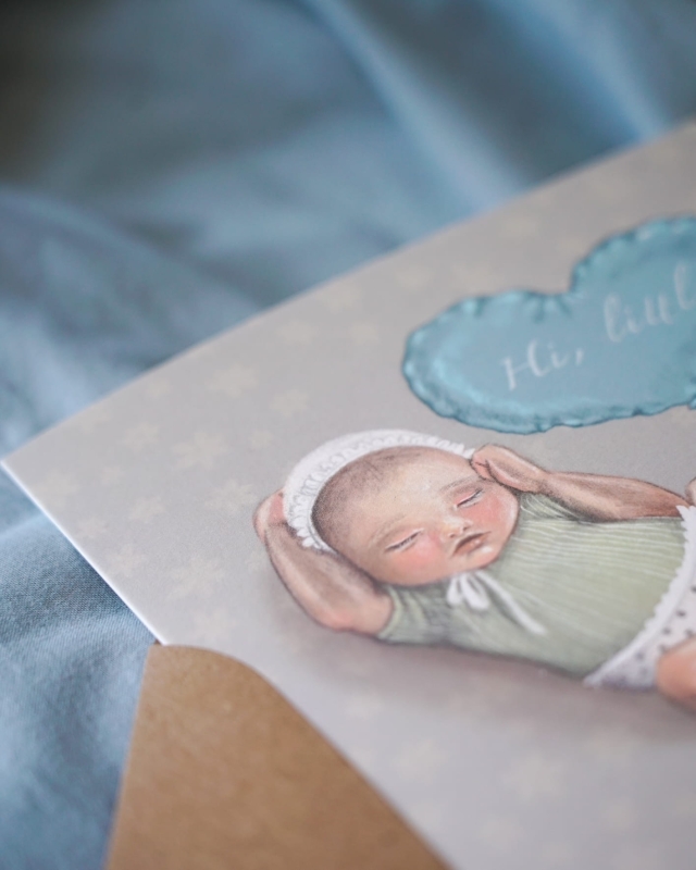 kartka na narodziny dziecka z balonem w kształcie serca