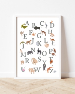 plakat z polskim alfabetem ze zwierzętami. Piękna ozdoba pokoju ucznia lub dziecka, który chce się uczyć liter. Hi Little. Plakaty i Little
