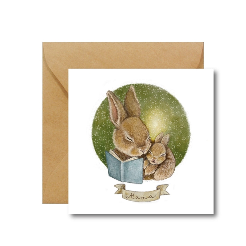 Ręcznie ilustrowana kartka dla mamy z napisem Mama hi little