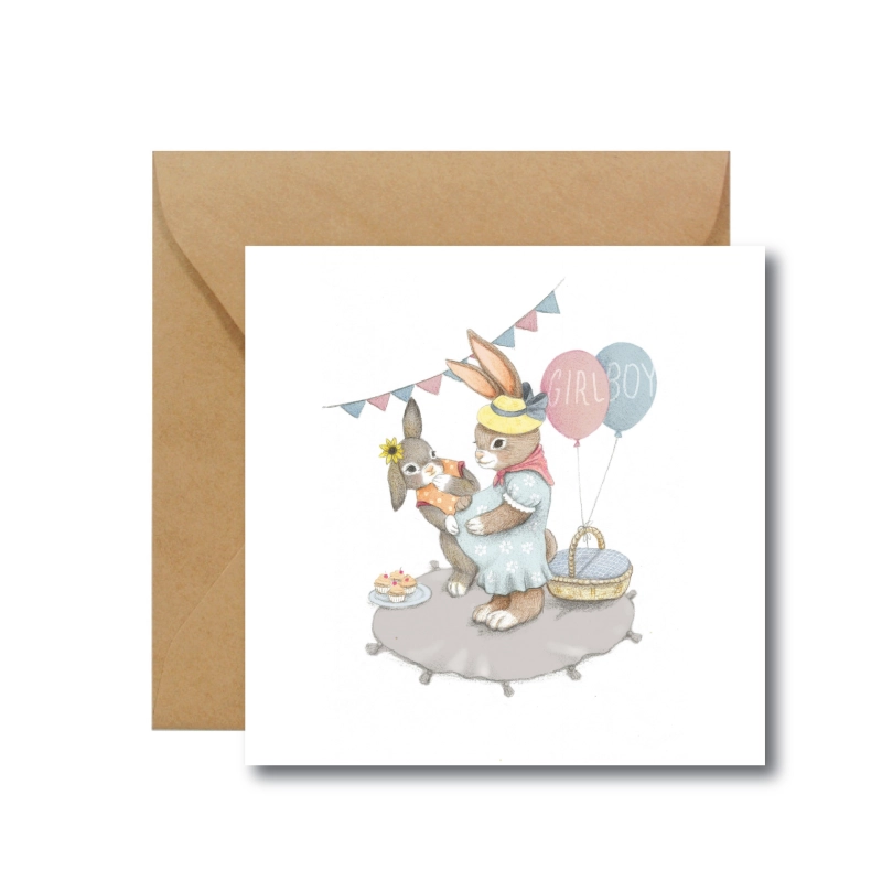 kartka na baby shower z kroliczkami